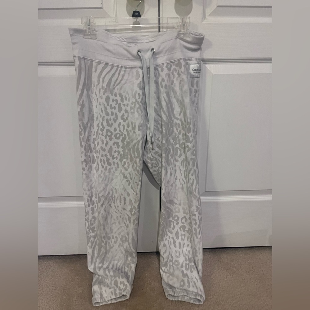 Calvin Klein performance white cheeta print sweat pants